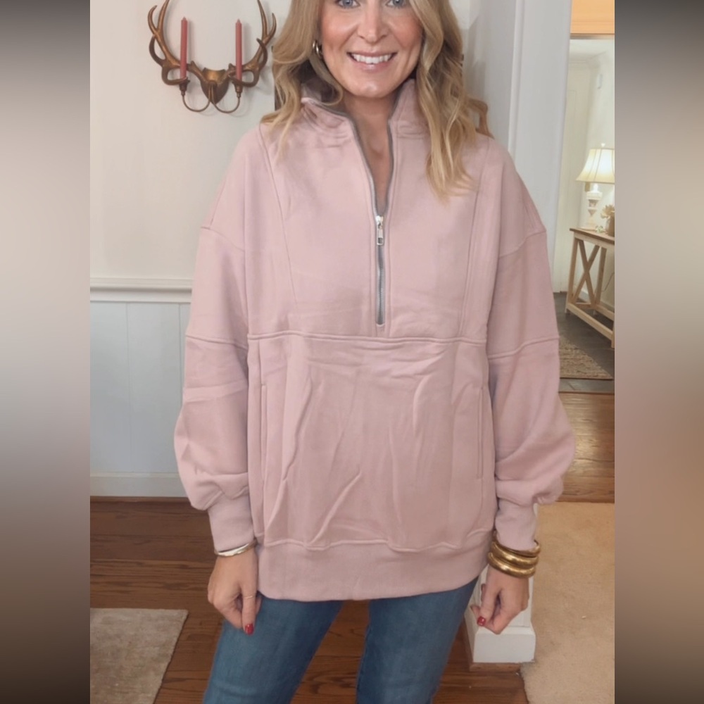 Amazon Pink Half-Zip Tunic Pullover Sweatshirt